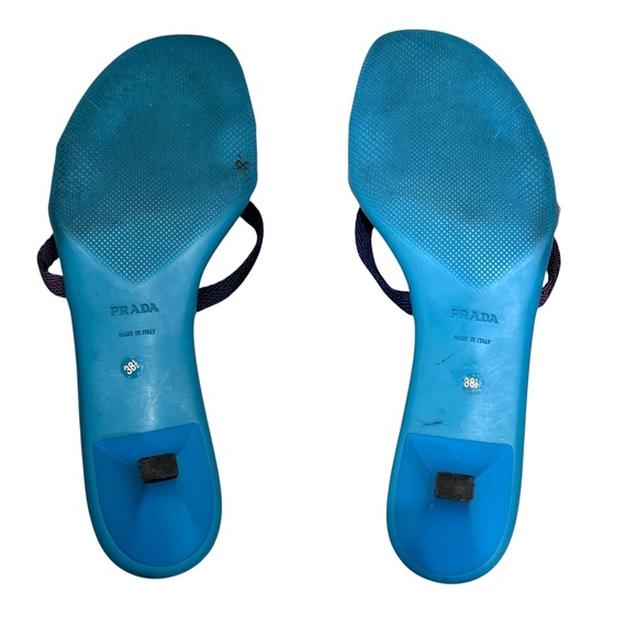 PRADA Y2K TURQUOISE BLUE KITTEN HEEL SLIDES W NAVY, PINK & PURPLE STRAPS - Picture 16 of 16
